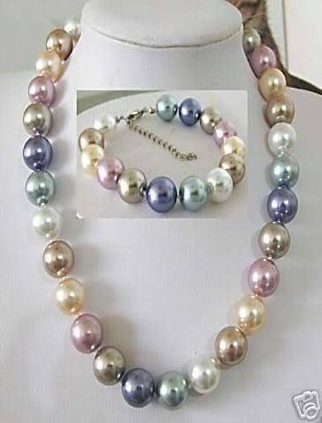 

10mm multicolor shell pearl necklace bracelet jewelry set3385838, Silver