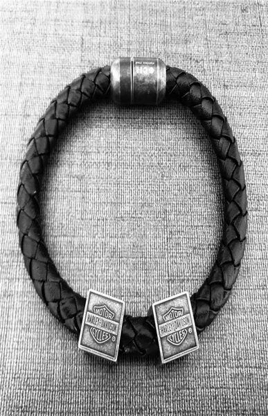 

316l stainless steel genuine leather bracelet men boys biker style 23cm lenght4344441, Golden;silver