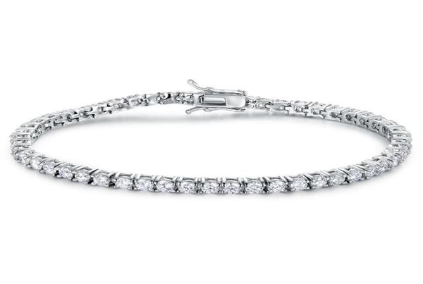 

100 authentic solid 925 sterling silver tennis chains hiphop tide bracelets zircon 3mm bracelet tennis bracelet luxury silver je6153274, Golden;silver