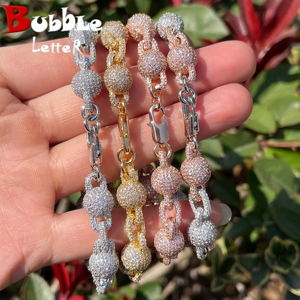 

chain bubble letter beads bracelet for men iced out charms prong setting cuban link gold plated hip hop fashion jewelry 230710, Black