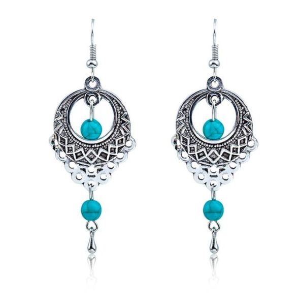 

fashion vintage tassel earrings luxury alloy turquoise stone water drop dangle earring bohemian women jewelry drop earrings6154150, Silver