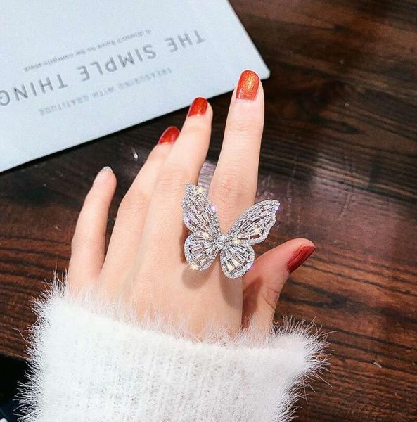 

iced out butterfly ring for women luxury designer white pink bling diamond rings adjustable opening gold silver zircon ring jewelr8064957, Golden;silver