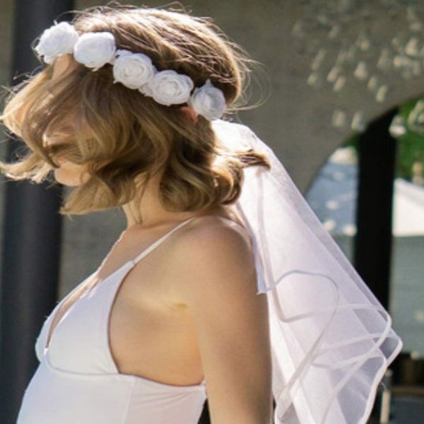 

pure white flowers double layer long bridal wedding veil party temperament fairy hair decoration veil, Silver