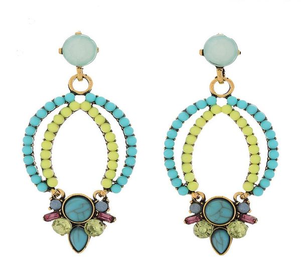 

bohemian vintage studs geometric long earrings resin stone drop earings fashion jewelry ethnic round statement earring 20214082498, Golden;silver