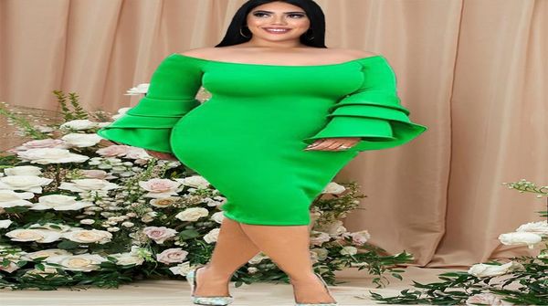 

women bodycon party dress green bare shoulder flare sleeve ruffle fashion club cocktail birthday wear1337452, White;black