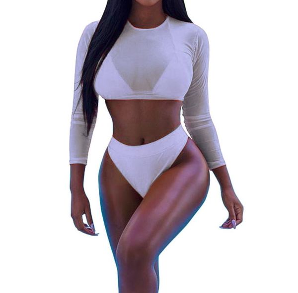 

womens high waist rash guard swimwear long sleeve 3pcs swimsuit fancinating 2018 fashion tankini feminino biquini mujer070 y5740578, White;black