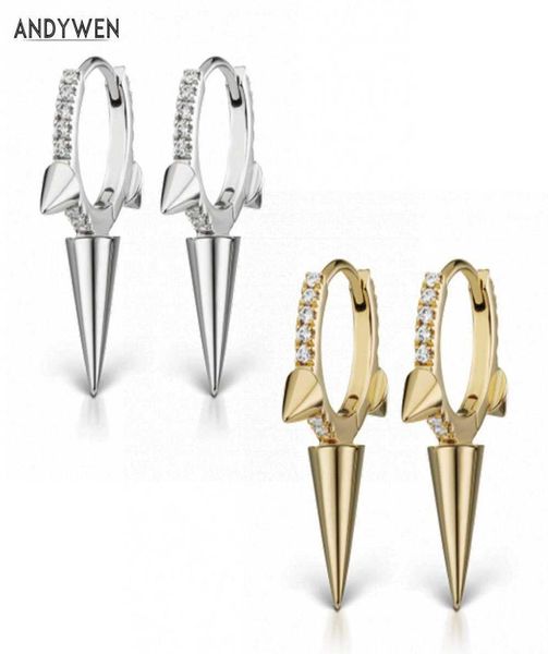 

andywen 925 sterling silver 8mm triple long spike clicker crystal cz zircon hoops clis loops earring for women 2106082490129