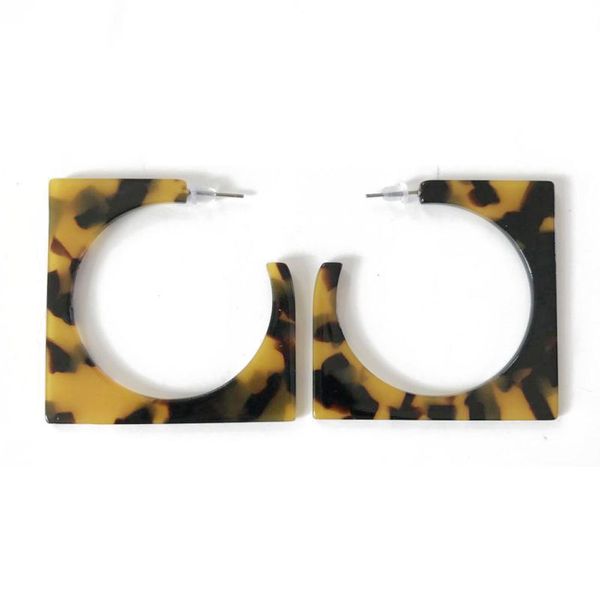 

new geometric tortoise resin brown leopard print square elegant light weight stud earring cute sweet pretty stud earring2290309, Golden;silver