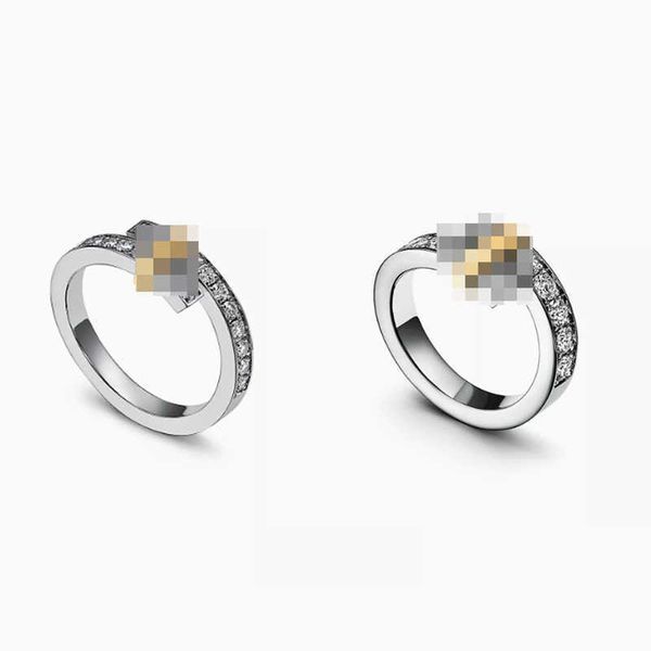 

original new fashion tiffay 925 sterling silver surround full diamond electroplated gold wide narrow edition ring for men and women