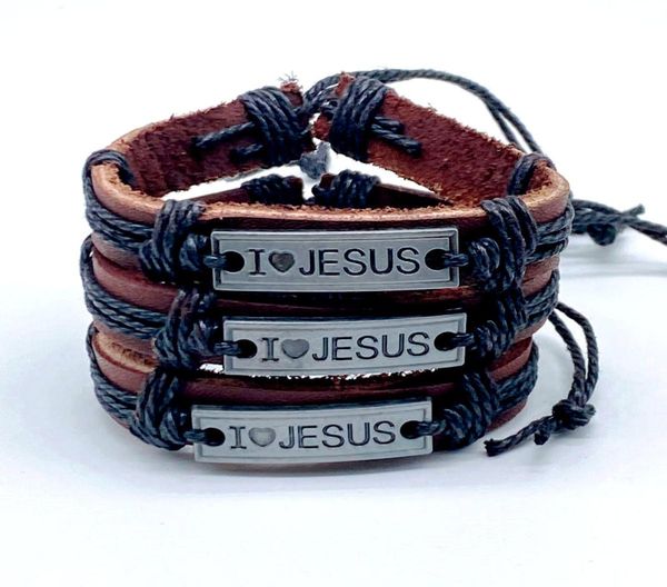 

i love jesus alloy leather handmade charm bracelets bangle valentine039s day jewelry gift for women men2856465, Golden;silver