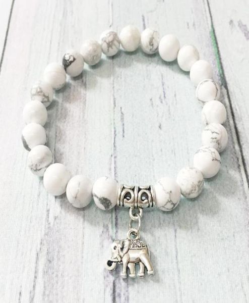 

mg0467 8 mm howlite negative energy protection wrist mala bracelet elephant charm chakra bracelet energetic field jewelry45671121626420, Black