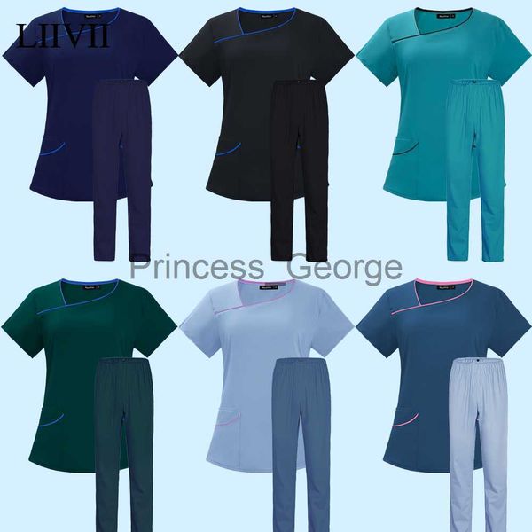 

others apparel women men doctor uniform nursing scrub set nurse workwear women health service outfit work clothing and pant scrubs uniforms, Black;white