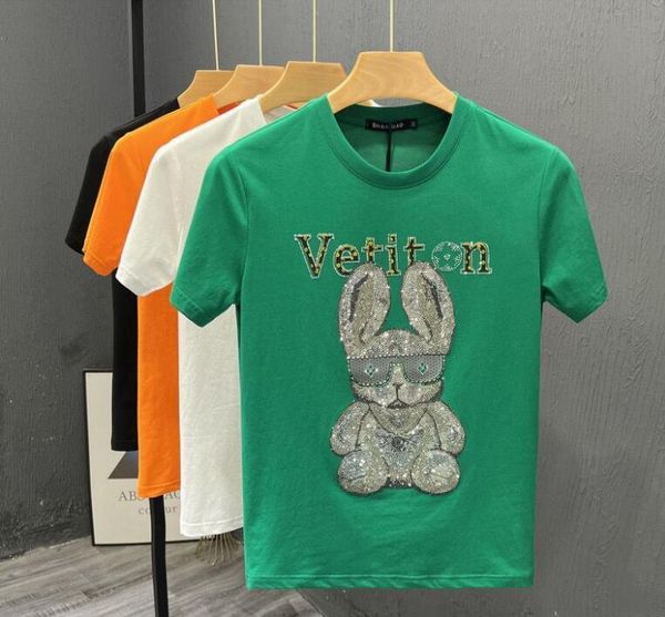 

chaopai pure cotton short sleeve t-shirt for men's 2023 new fashion diamond european station high end t-shirt, White;black