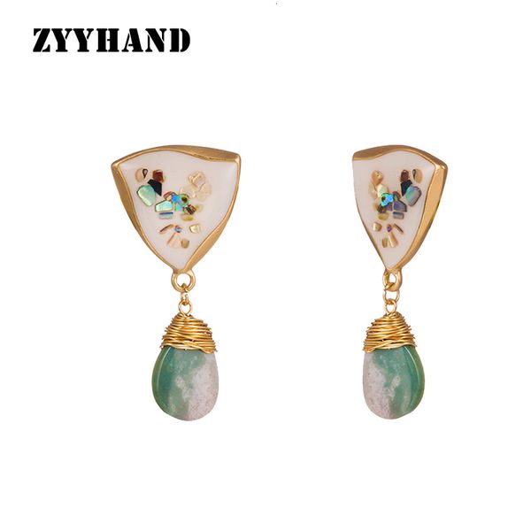 

stud abalone triangle natural stone drop earring golden color wrap handmade diy romantic party girl jewelry 230710, Golden;silver