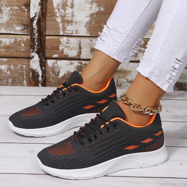 

dress shoes rimocy lace-up beathable sneakers for women mix color non-slip sports shoes woman comfortable flat heel casual shoes female 2307, Black