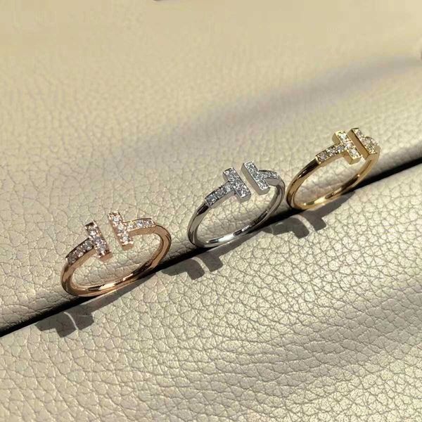 

designer new fashion silver double t ring with 18k rose gold three diamond home small design lovers