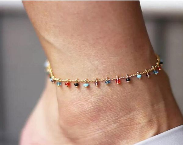

colorful rice beads foot bracelet simple fashion anklets mixed color tassel pendant gold summer anklet boho jewelry2803416, Red;blue