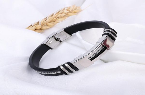 

european and american men039s bracelet black stainless steel silicone bracelet fashion charm male bracelet wristband gift w9295911, Golden;silver