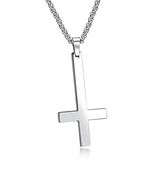 

glossy upside down cross pendant necklace 18k gold plated necklace stainless steel religious jewelry goldsilverblack6029084, Silver