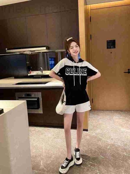 

women's tracksuits designer ce23 spring/summer new fashion personality letter printing hooded short sleeve+elastic waist shorts casual, Gray