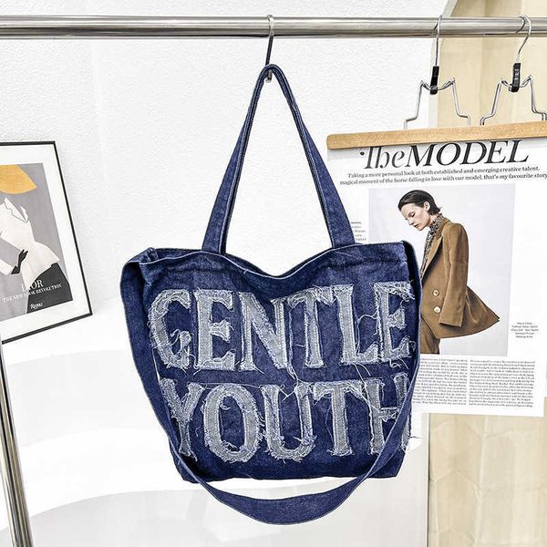 

new denim shoulder bag casual fashion niche personality tote bag large capacity diagonal bag