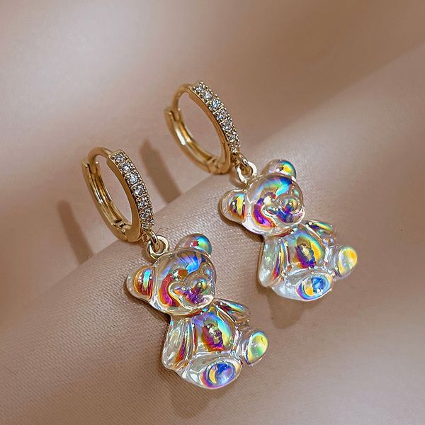 

stud lovely acrylic candy pendant women s earrings rainbow gummy bear glittering 2023korean fashion sweet girl jewelry 230710, Golden;silver