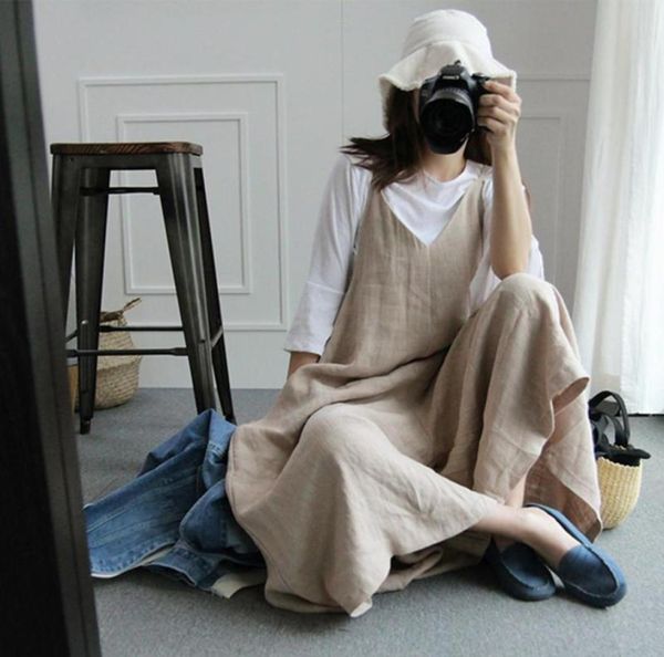 

women039s jumpsuits rompers vintage 2021 preppy style ladies cotton linen women summer retro mori vneck loose overalls plays1380260, Black;white