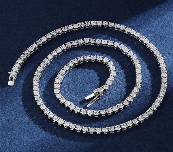 

hip hop tennis necklace 4mm created moissanite gemstone basic tennis chain necklace fine jewelry whole28355506989, Silver