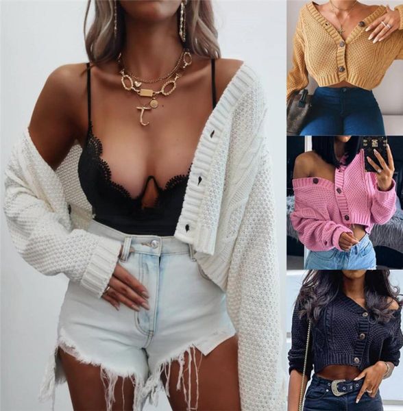 

women long sleeve vneck knitted cardigan sweater winter warm button up sweater ladies open front sleeve coat outwear9205498, White
