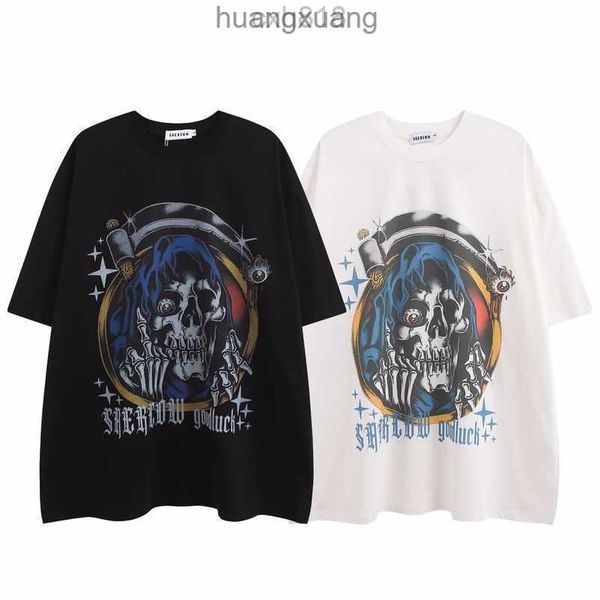 

stussys american ins high street dark fashion brand trendy street skull letter printing short sleeve t-shirt half sleeve shirt, White;black