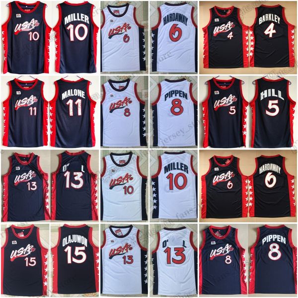 

1996 retro basketball jerseys 15 olajuwon 4 barkley 5 hill 11 malone 8 pippen 6 hardaway stitched jersey, Black;red