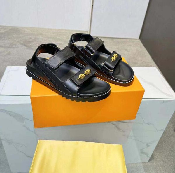 

leather ladies sandals slippers designer fashion ladies flats ankle buckle rubber sole mules summer beach wedding shoes 35-42, Black