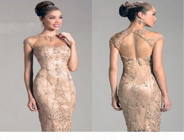 

champagne lace appliques mother of the bride dresses knee length sheath backless cap sleeves crew beading mother dress plus size n4246666, Black;red