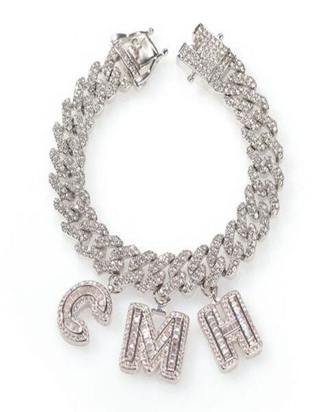 

custom name zircon baguette letters 12mm austrian rhinestone cuban chain necklace bracelets anklet for men women1855809, Silver