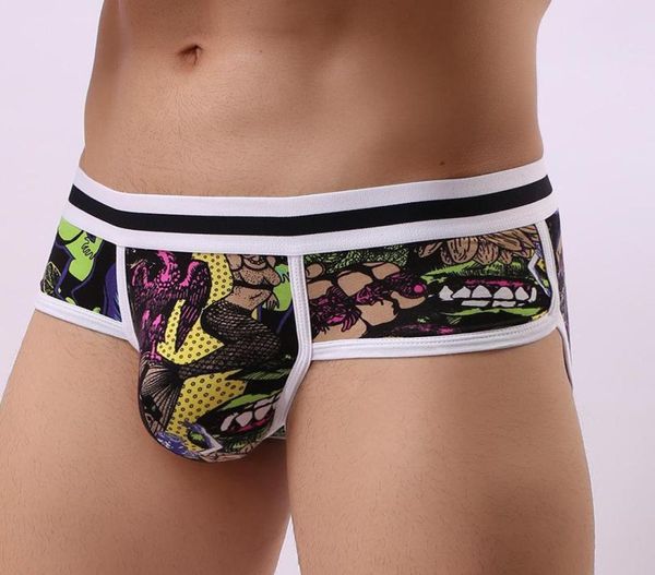 

3pcs lot printed underwear men briefs cotton man jock strap push up cuecas shorts gay male panty underpant low rise grea8139101, Black;white