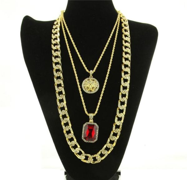 

fashionhop necklace jewelry new ruby pendant necklace 3pcsset fashion cuban link chain jewelry set6757563, Silver