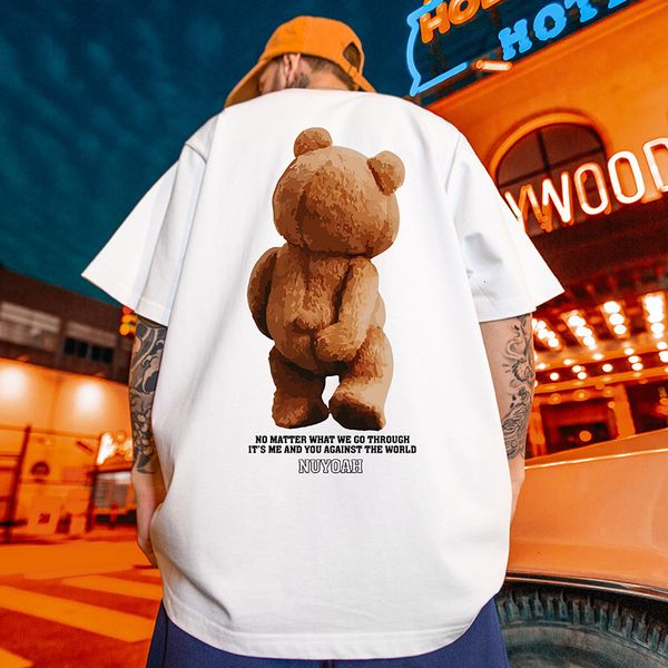 

men's t-shirts american retro funny bear short sleeved men's summer cotton t-shirt y2k street clothing t-shirt oversized printed h, White;black
