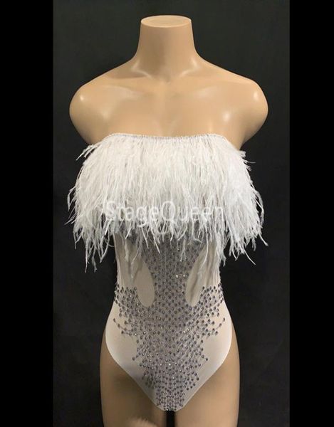 

white feather bust rhines bodysuit female singer stage show wear birthday celebrate s outfit ds dj bodysuit7067749, Black;red
