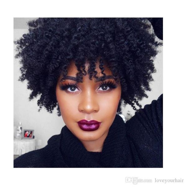 

8a brazilian hair african ameri afro short kinky curly wig simulation human hair curly wig with bang3131058, Black