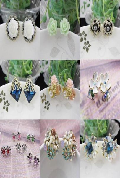 

10pairslot mix style crystal fashion earrings nail stud for craft jewelry earring gift ea64329117, Golden;silver