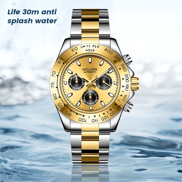

holuns new fashion multicolor multi-dial watch men's design watch stainless steel dial sapphire watch 2023 new, Slivery;brown