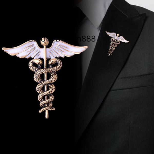 

2023 new enamel lapel pin medical angel wings caduceus snake brooch for men women nurse doctor, Gray