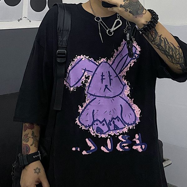 

mens tshirts gothic punk summer loose vintage women lzzang street harajuku cartoon print short sleeve drop cthes pus sze 230710, White;black