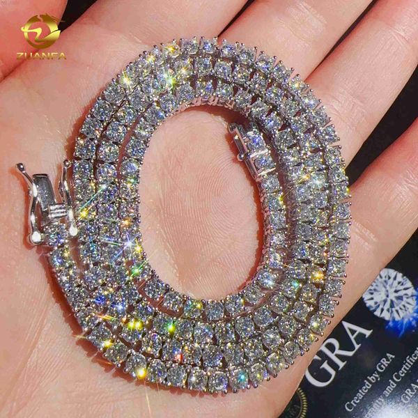 

moissanite hip hop jewelry 3mm tennis chain 925 silver/10k/14k/18k vvs diamond tennis necklace
