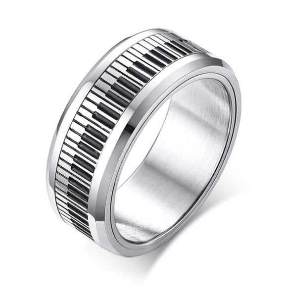 

men music piano keyboard ring stainless steel rotatable spinner rings for man boyfriend gifts silver tone rings60439731378222