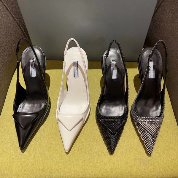 

2023 designer sandals pointed high heel single shoes p triangle 3.5cm 7.5cm kitten heels sandal for women black white pink blue wedding shoe