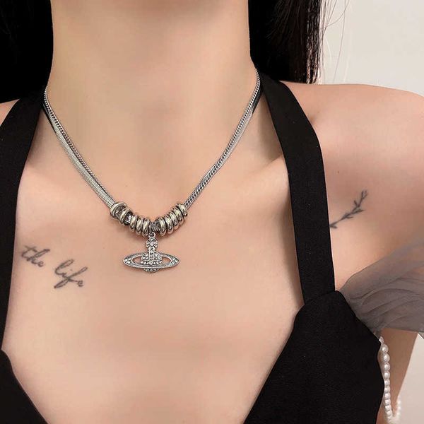 

western empress dowager zircon pendant necklace for women's summer cool style personalized versatile accessories 2023 new trendy collar, Silver