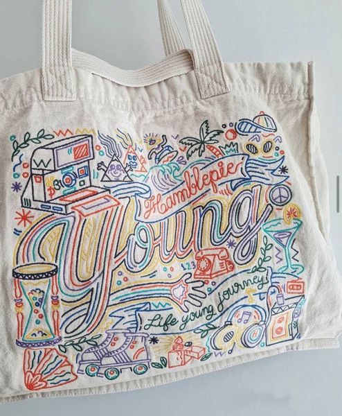 

thai niche trendy brand hamblepie embroidered canvas bag with large capacity canvas computer tote bag and shoulder bag