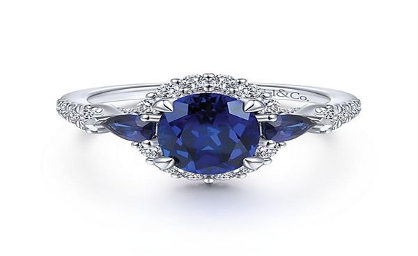 

fashionable 925 silver blue diamond female romantic engagement wedding ring size 6106149898, Slivery;golden