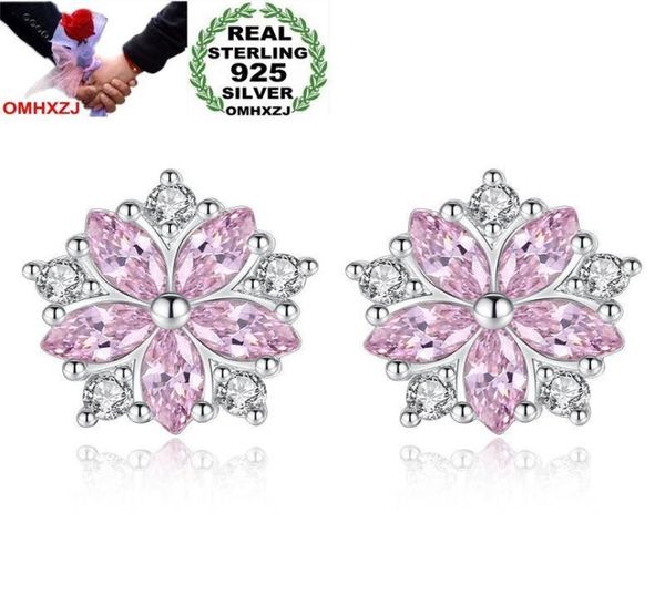 

omhxzj whole personality fashion sweet woman girl gift white pink sakura zircon 925 sterling silver stud earrings ys4652117433, Golden;silver